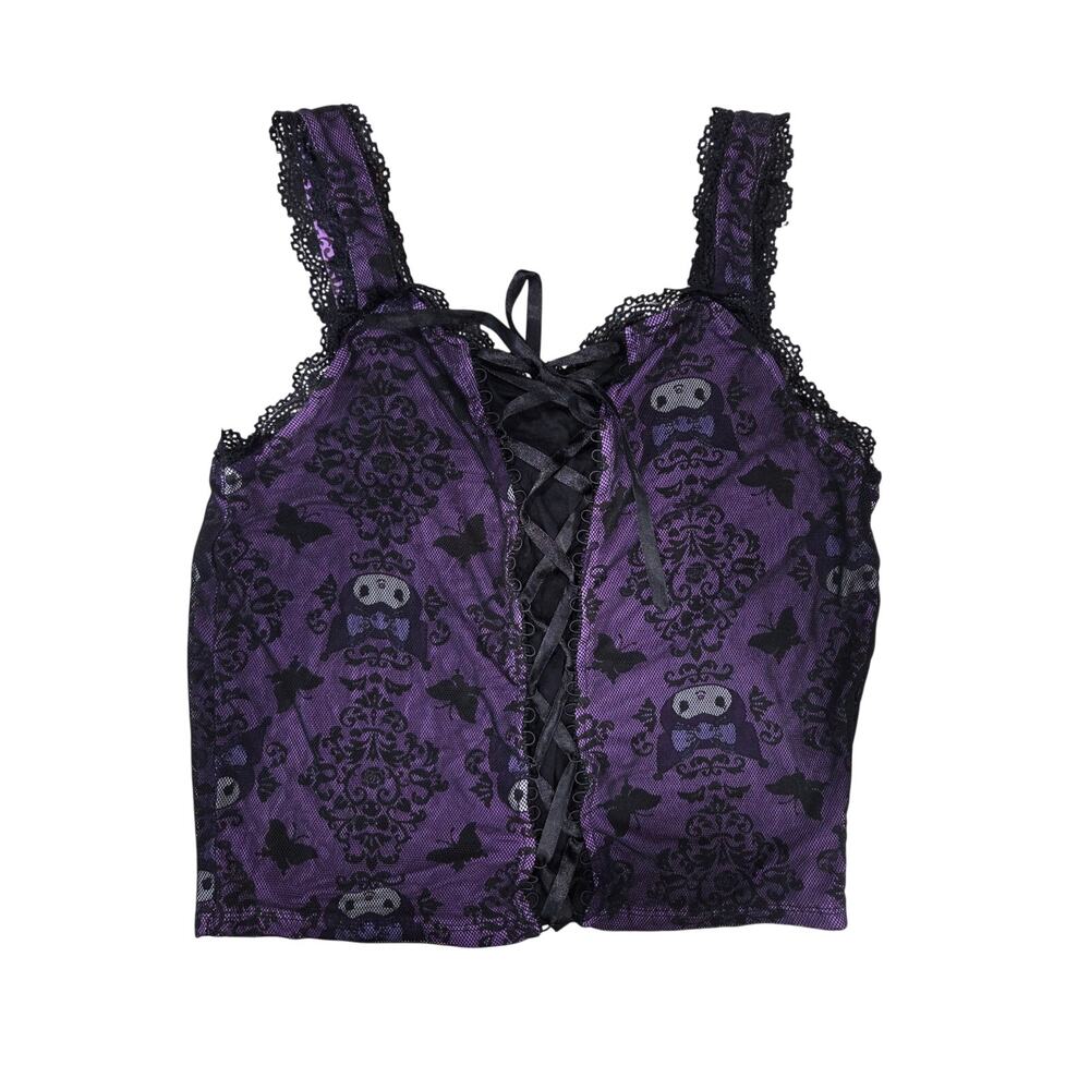 Hot Topic Kuromi By Sanrio Mesh Lace-up Tank Top Women's Size L